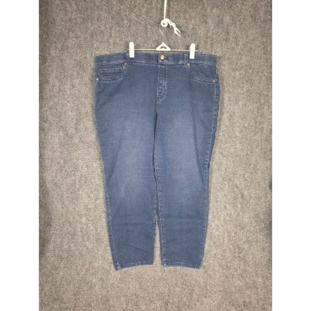 Michael Kors Women 18W Cropped Skinny Jeans Dark Wash Blue Gold MK Logo Stretch‎